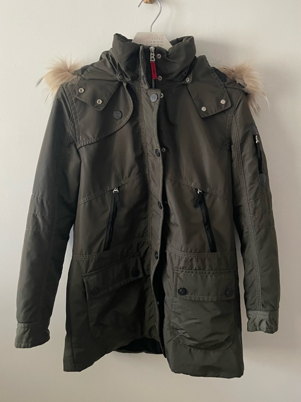 Bogner Fire+Ice Tec-Sael Quilted Jacket Womens 8 Dark Green Raccoon Fur Hood